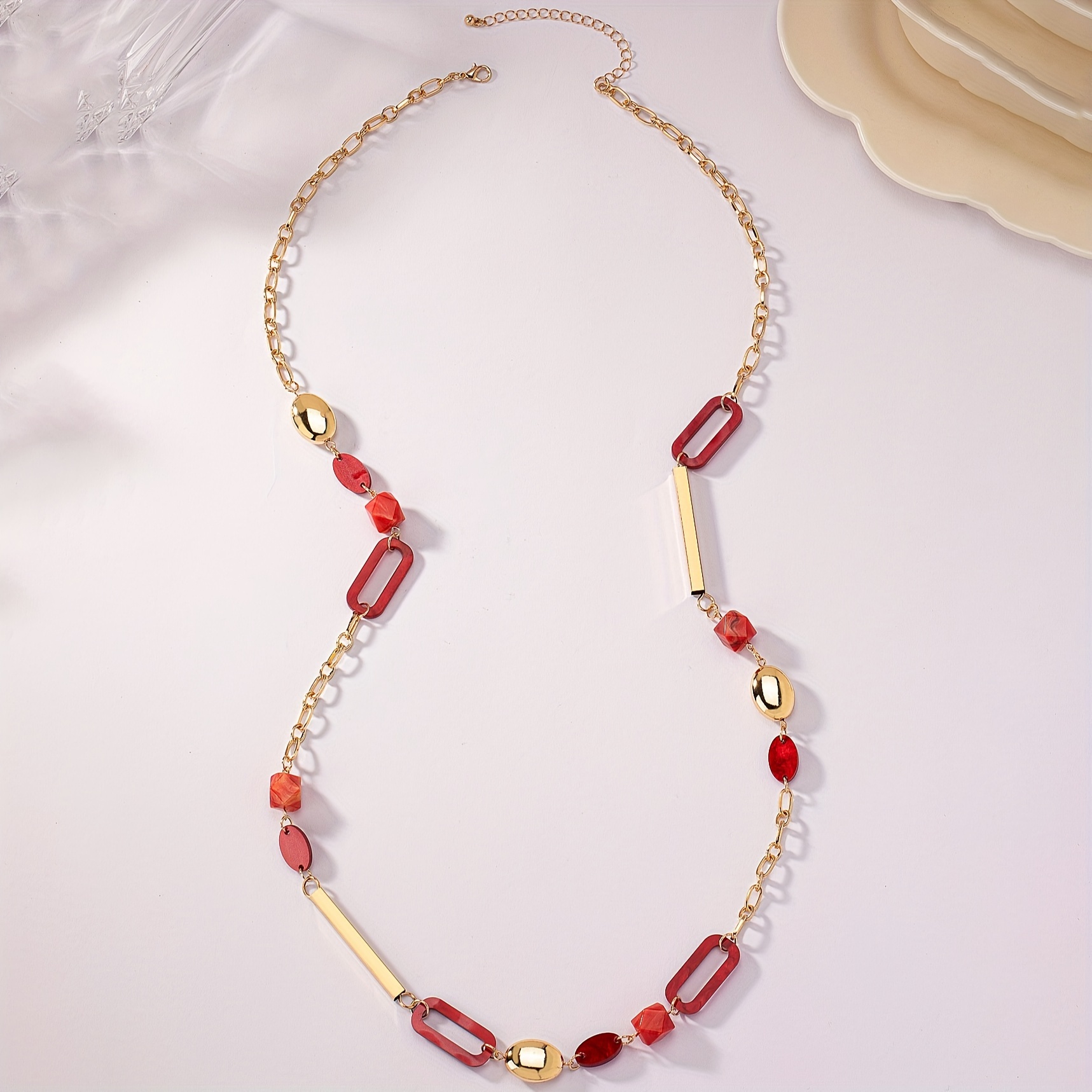 Boho Style Golden Plated Geometric Long Necklace